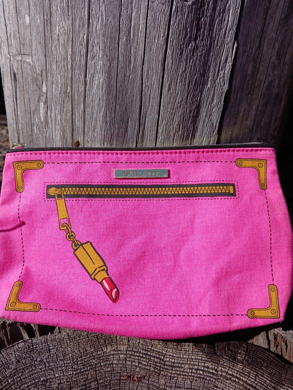 Estee Lauder Pop Art Pink Canvas Cosmetic Pouch with Lipstick Print New No Tags